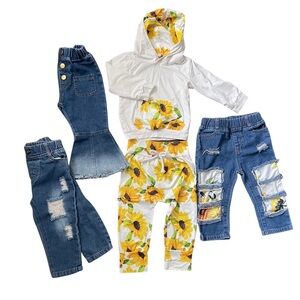 PatPat BUNDLE Lot Sunflower Hoodie, Leggings, and 3 Denim Pants Set Toddler 2-3T